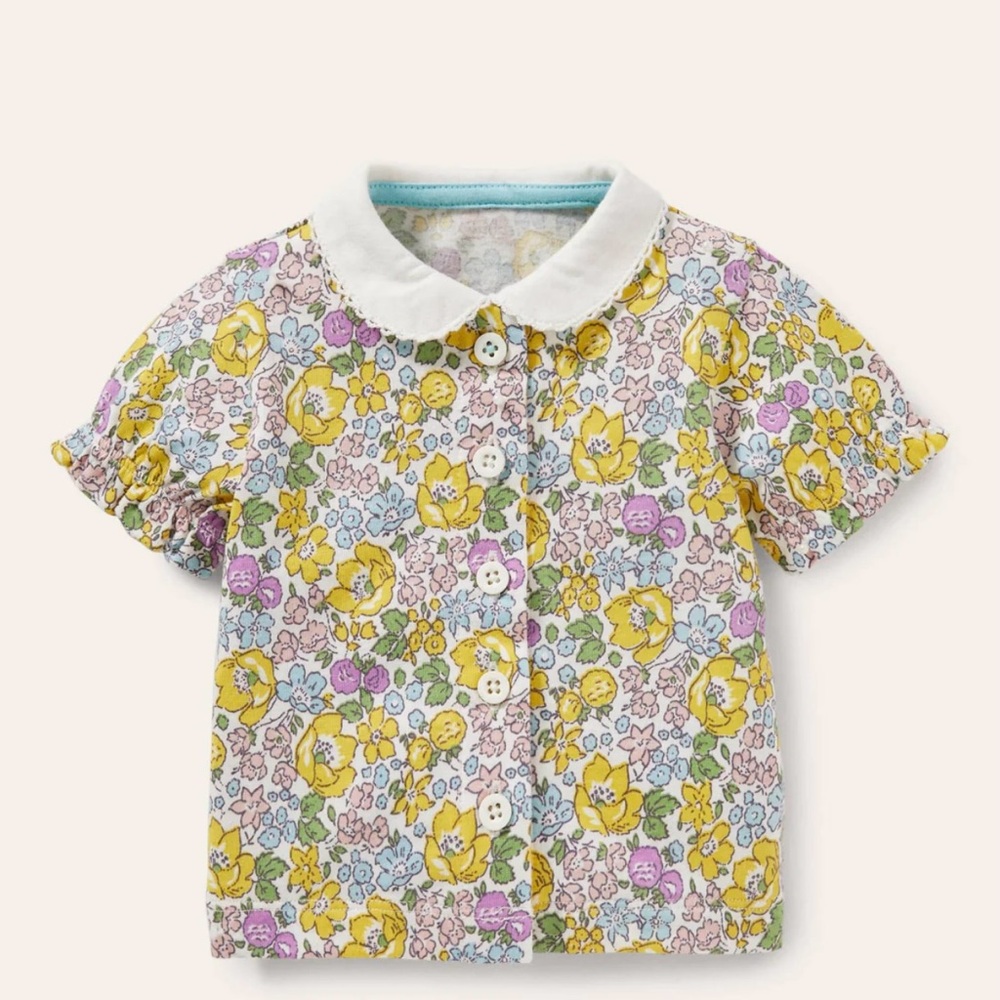 Baby Boden printed Collar spring Top in Cool Violet Floral size 18-24 months